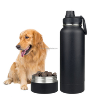 Bouteille d'eau isotherme 2-en-1 pour chien et animal de compagnie, en acier inoxydable à double paroi, 32 oz, avec gamelle et compartiment de rangement pour croquettes
