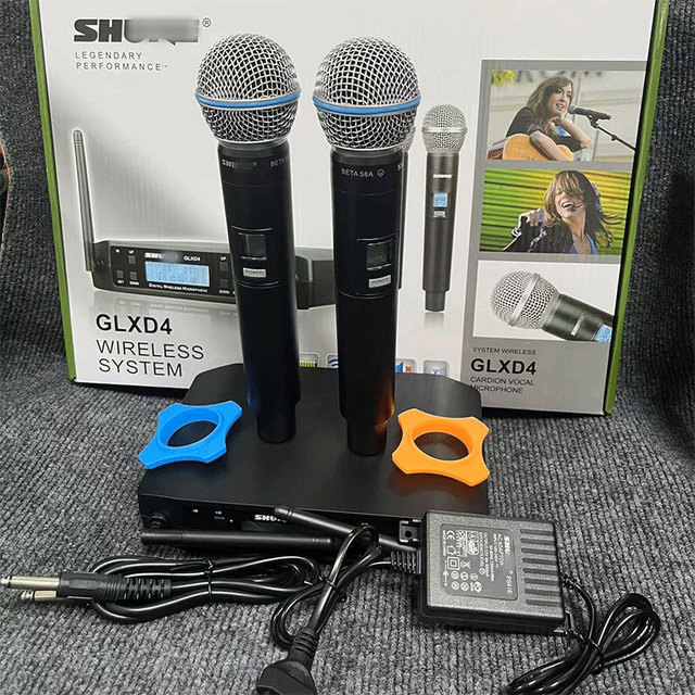 GLXD4 FM UHF Wireless Microphone System Dual Channel BETA58A One Receiver Two Handheld Mics Cardioid Pattern Stage Karaoke