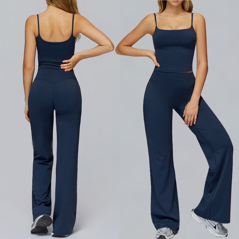 Women's Solid 2-Piece Yoga Set Soft Nylon/Spandex Seamless BreathablesStrappy Tank Top High Waist Butt Lift Sports Flare Pants