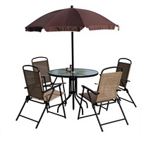 Ensemble de salle à manger d'extérieur moderne très vendu avec 6 chaises pliantes, table rectangulaire et parasol