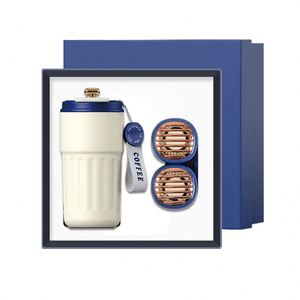 2-in-1 Stainless Steel Luxury Thermos Neck Fan & Coffee <b>Mug</b> Business Advertising Custom Corporate Promotional Gift Sets Logo - Product Image 1