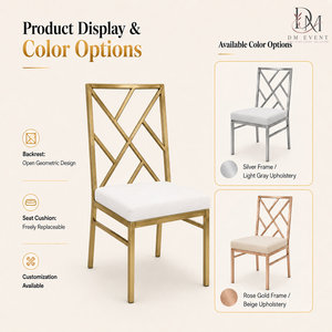 Custom Gold Stainless Steel Geometric Back Wedding Banquet <b>Chair</b> with <b>White</b> Cushion for Hotel and Event Rental - Product Image 5