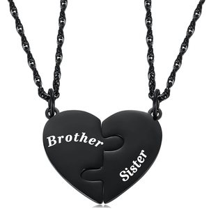 Collana con Ciondolo a Cuore per Madre e Figlio in Acciaio Inossidabile Nero, Set da 2 Pezzi, Collana con Ciondolo Puzzle per Padre e Figlia - Product Image 2