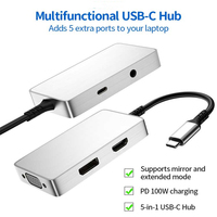Hub USB-C 5 en 1, charge PD 100W, hub multi-ports, audio 3,5 mm, PD USB-C, connexion au projecteur et au moniteur