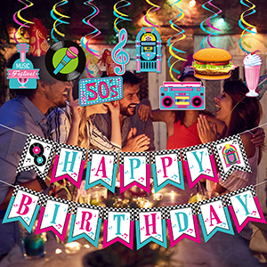 Guirnalda <span class=keywords><strong>de</strong></span> Feliz Cumpleaños Estilo Años 50, Decoraciones para Fiestas Temáticas <span class=keywords><strong>de</strong></span> <span class=keywords><strong>los</strong></span> Años 50, Decoraciones para Fiestas <span class=keywords><strong>de</strong></span> Sock Hop - Product Image 5