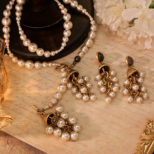 Средневековый ретро-винтажный классический комплект украшений: ожерелье-цепочка и серьги с бусинами - Product Image 4