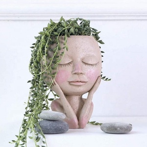 Pot de fleurs tête de fleur, pot de plantes succulentes, joli pot à cactus en résine avec trou de drainage et yeux fermés - Product Image 3