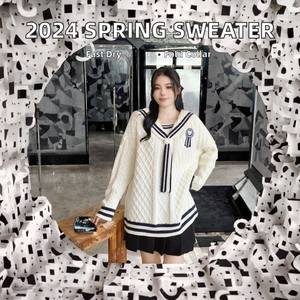 Nouveauté Pulls pour femmes à manches longues de style universitaire Col marin Pulls en tricot surdimensionnés pour femmes Tops - Product Image 2