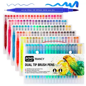 100 रंग पानी के रंग कलम ड्राइंग महसूस किया टिप बहु बैग सेट अनुकूलित पीवीसी कुंजी बॉक्स कला लोगो पैकेजिंग Pcs