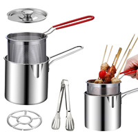 Ensemble de 5 ustensiles de cuisine en acier inoxydable 304, comprenant une poêle à frire profonde avec poignée, une pince et un couvercle, panier de friture profond de 1,2 L