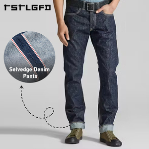 Cut And Sew Slim Fit Selvedge <b>Jeans</b> Deep Indigo Raw Japanese Denim Gold <b>Chain</b> Stitch Unwashed Heritage Premium <b>Jeans</b> - Product Image 1