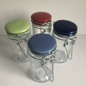 NOUVELLE SÉRIE 4 EN VERRE MINI POTS À ÉPICES CLIP couvercle hermétique couleur tops alimentaire - Product Image 1