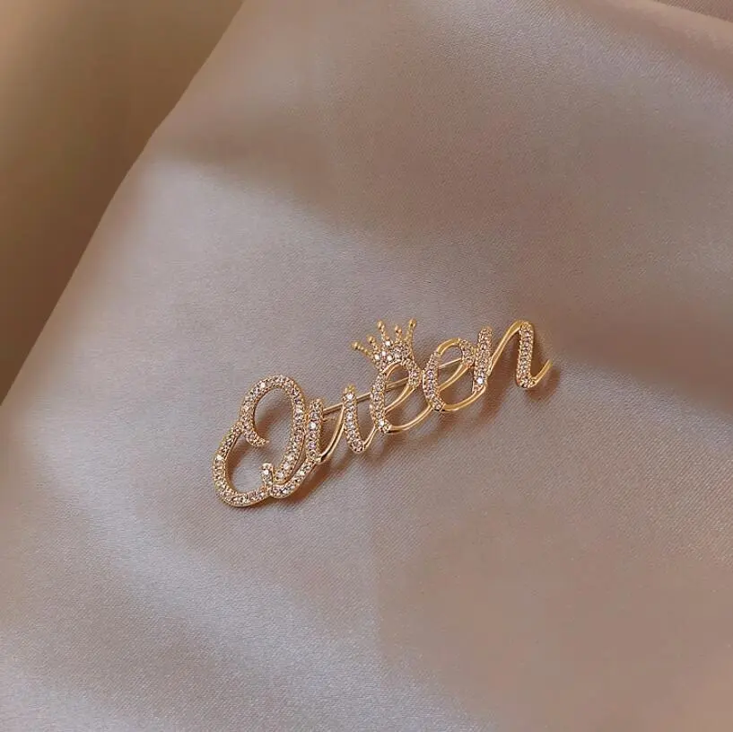 Fashion Accessories Diamond Crown English Letter Brooch Korean Personality Design Jewelry Accessories Brooch Female