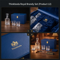 Diseño Profesional Gratuito 2027 Solución Integral para Licores, Decantador de Vidrio en Caja de Terciopelo Azul Real, Paquete Maestro para Navidad y Festividades