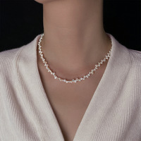Collier de perles d'eau douce baroques petites, chaîne asymétrique en argent 925, bijoux en perles blanches pour femmes, vente en gros