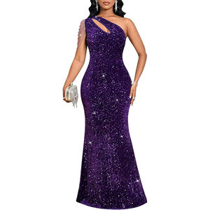 Kadınlar İçin Payetli Abiye Elbise Zarif Seksi Tek Omuz Dar Kokteyl Elbisesi Denizkızı Kuyruğu Akşam Yemeği Elbisesi - Product Image 1