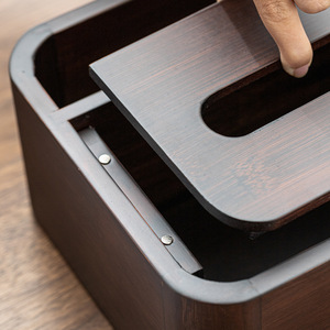 Bamboo Tissue <b>Box</b> Walnut Color With <b>Pen</b> Holder For Office Desk Storage Organization - Product Image 4
