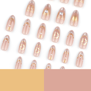 3650 Elegantes <span class=keywords><strong>Uñas</strong></span> Postizas Cortas de Color <span class=keywords><strong>Rosa</strong></span> Francés con Diseño Celestial Dorado <span class=keywords><strong>y</strong></span> Perlas, <span class=keywords><strong>Uñas</strong></span> Artificiales Personalizables - Product Image 3