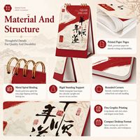 Calendrier de bureau personnalisé à spirale, design vertical, pour promotion de cadeaux d'entreprise, impression de logo style chinois, vente en gros