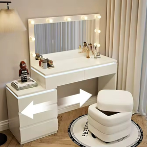 Multifunktion aler Schlafzimmer beleuchteter verspiegelter Schmink tisch Moderner weißer Make-up-Schreibtischs piegel hocker für den Hotel gebrauch Massivholz - Product Image 3