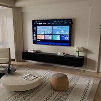 Meuble TV flottant noir minimaliste moderne avec finition grain de bois, console multimédia murale longue pour salon