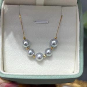 Collier en or 18 carats en gros, chaîne audacieuse en forme de O, collier sourire, perle de chanvre d'eau douce authentique de qualité supérieure de 9 à 10 mm - Product Image 1