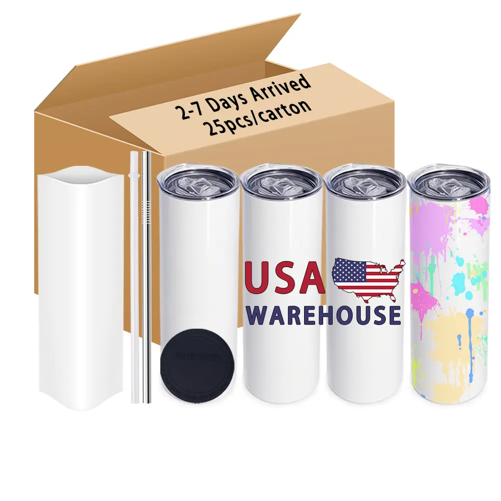 stocked in US warehouse white stainless steel coffee cup sublimation blanks 20oz skinny straight tumbler