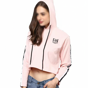 2025 haute qualité femmes manches longues pull à capuche hiver doublé recadrée dames vêtements patchs personnalisés col à capuche - Product Image 1