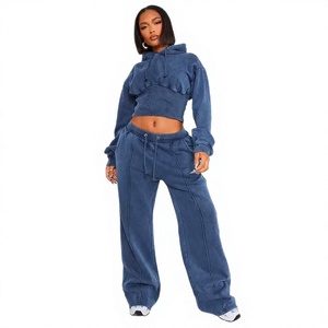 Conjunto de Sudadera con Capucha Holgada y Pantalones Deportivos de Felpa de Algodón Grueso para Mujer, Estampado y Transpirable para Invierno - Product Image 1