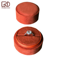 Boîte à bague en velours de luxe ROGOOD, sensation agréable, tube, couleur orange foncé, couvercle floqué rond, boîte cadeau pour boucles d'oreilles P1968