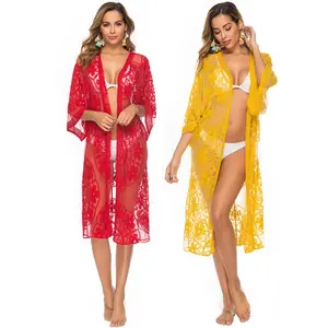 OEM Tùy Chỉnh Womens Sexy Kem Chống Nắng Crochet Bãi Biển Dress Robe Cardigan Trên Bên Ngoài Bikini Ren Thêu Bãi Biển Ăn Mặc