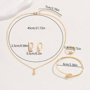 4 pièces/ensemble ensemble de bijoux mode Simple goutte conception réglable anneau ouvert Bracelet boucles d'oreilles collier ensemble - Product Image 4