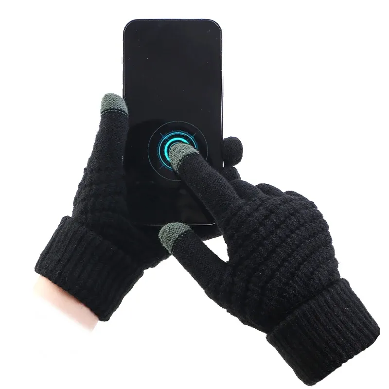 Nuevos guantes de invierno para pantalla táctil, mitones de esquí para hombres y mujeres, guantes de invierno para mantener el calor con dedos completos, guantes a prueba de viento Tejidos cálidos de lana de imitación