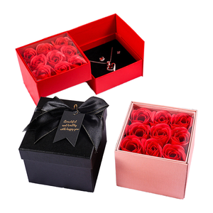 Caja de Joyería de Lujo con Rosas Rojas, Caja de Regalo de Flores Preservadas de Doble Capa con Lazo, Caja de Empaque para Propuesta y Aniversario - Product Image 1
