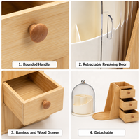 Ensemble de rangement cosmétique moderne en bambou naturel de qualité supérieure avec quatre niveaux, support rotatif multifonctionnel pour chambre à coucher