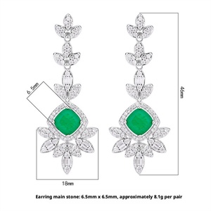 Vintage Eco-friendly Copper Gold Plated Bridal Pendant Earrings Set 8*8MM <b>Emerald</b> Green Zircon Jewellery Set for Women - Product Image 3