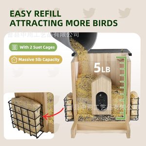 Mangeoire à oiseaux intelligente avec caméra 1080p FHD, en bois, batterie rechargeable pour l'observation et l'alimentation des oiseaux en temps réel - Product Image 4