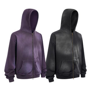 Sudadera con Capucha y Doble Cremallera, Estilo Otoño/Invierno 2025, 430G, Lavado con Efecto Desgastado, Borde Deshilachado, Estilo Rat Bag - Product Image 4