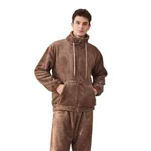 2022 зимняя высококачественная Мужская теплая флисовая Повседневная фланелевая одежда на молнии для отдыха, пижамный комплект