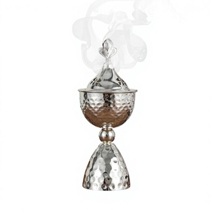 Brûleur à Bakhoor en acier inoxydable martelé oriental, rond, fait main, pour parfumer la maison, accessoire décoratif de table - Product Image 2