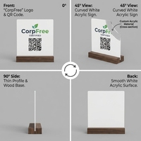 Support personnalisé en acrylique avec code QR et base en bois pour réseaux sociaux (Instagram, Google Review) – Idéal pour restaurants, affichage de menu NFC et paiement