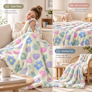 Coperta in Poliestere con Motivi Floreali, Plaid Rettangolare Pieghevole Portatile per Divano, Dormitorio, Ufficio - Product Image 3