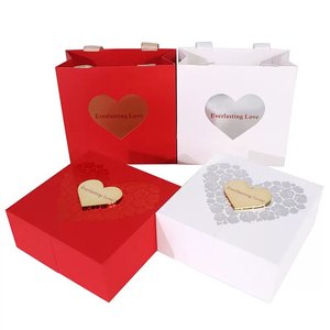 Red LOVE Double Opening Heart Jewelry <b>Box</b> Gold Pancake <b>Gift</b> <b>Box</b> <b>Necklace</b> Earrings Rings Packaging Case - Product Image 5