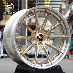 Cerchi Forgiati Scomponibili a 2 Pezzi con Razze Multiple e Bordo a Gradino, Finitura Oro Spazzolato 6061-T6 per Porsche Ferrari Supercar - Product Image 1