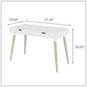 Bureau d'ordinateur scandinave Alera, 47,24" x 23,62" x 29,53", blanc/bois beige - Product Image 6