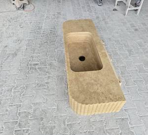 Vasque intégrée flottante en marbre |   Meuble-lavabo de salle de bain en pierre naturelle, fait main, durable, écologique, avec façade cannelée - Product Image 1