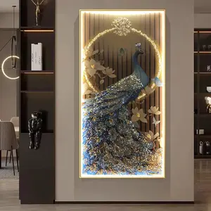 Grande dipinto di pavone nobile personalizzato di arti murali pittura decorativa di arte della parete decorazione di arte di cristallo moderno pittura di arte della parete di porcellana