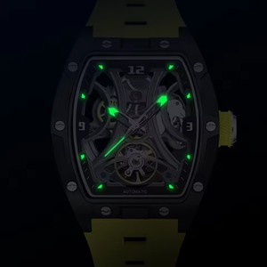 Reloj Mecánico Deportivo de Moda MEGIR <span class=keywords><strong>para</strong></span> <span class=keywords><strong>Hombre</strong></span>, Reloj de Pulsera Automático de Cuerda Automática con Correa de Silicona y Esfera Transparente Tipo Tonneau - Product Image 3