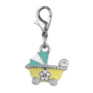 Colgante de Plata Esmaltada Amarilla con Diseño de Cochecito para Creación de Joyas - Product Image 1