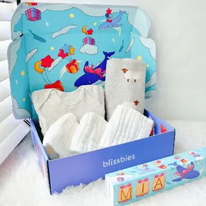 사용자 정의 다채로운 인쇄 파란색 신생아 선물 세트 상자 아기 옷 포장 상자 배송 우편물 상자